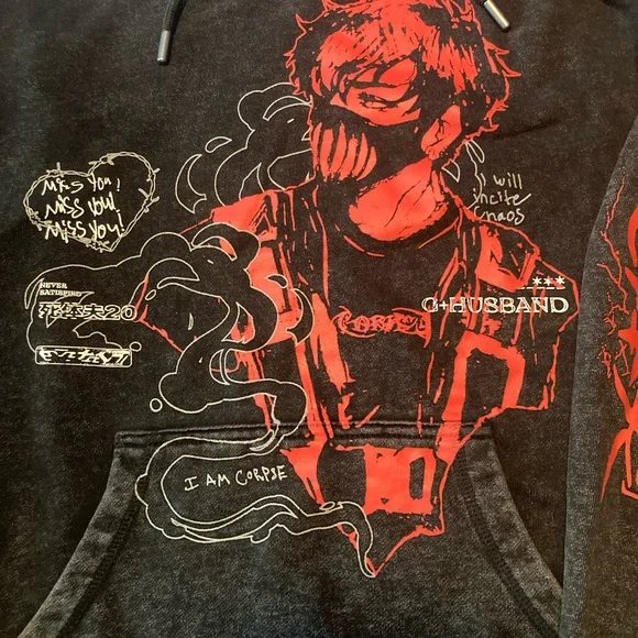 Corpse Husband Miss You SZ M black acid wash Hoodie unisex 100% cotton like New